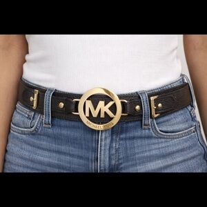 *RARE* Authentic Michael Kors Wide Gold Logo Leather Waist Belt